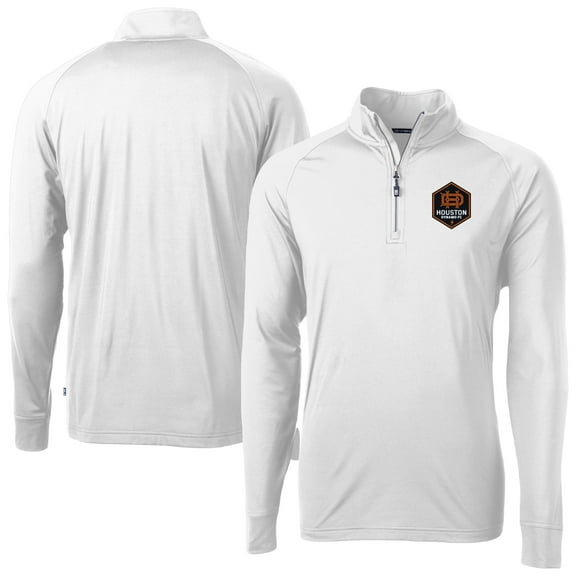 Men's-Cutter & Buck  White Houston Dynamo FC Adapt Eco Knit Stretch Recycled Raglan Quarter-Zip Pullover Top