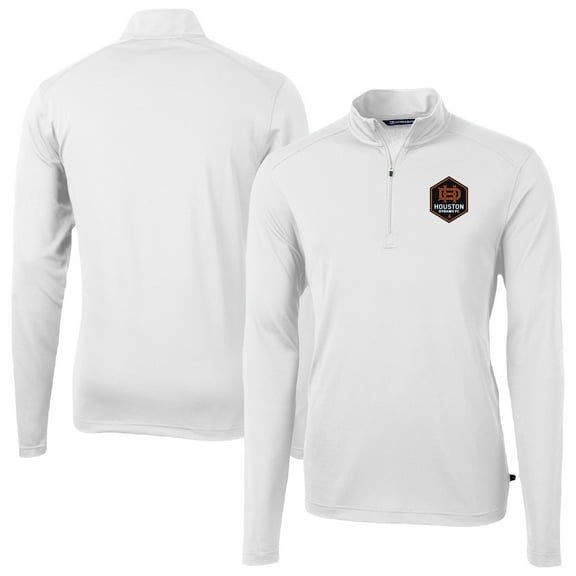 Men's-Cutter & Buck  White Houston Dynamo FC Big & Tall Virtue Eco Pique Recycled Quarter-Zip Pullover Top
