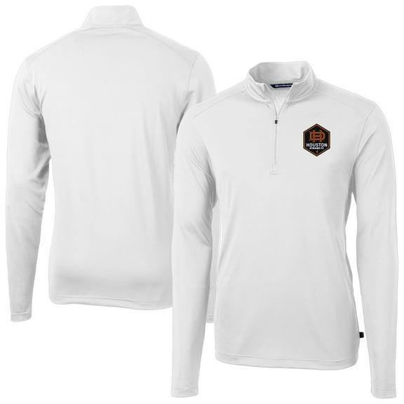 Men's Cutter & Buck White Houston Dynamo FC DryTec Virtue Eco Pique Recycled Quarter-Zip Pullover