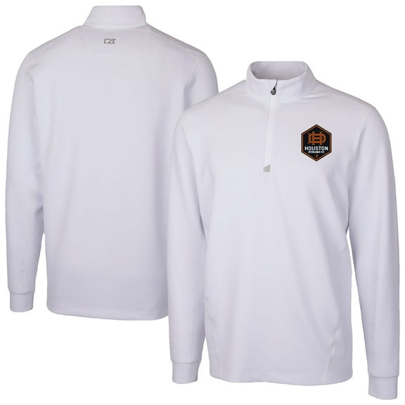 Men's-Cutter & Buck White Houston Dynamo FC Traverse Stretch Eco Quarter-Zip Pullover Top