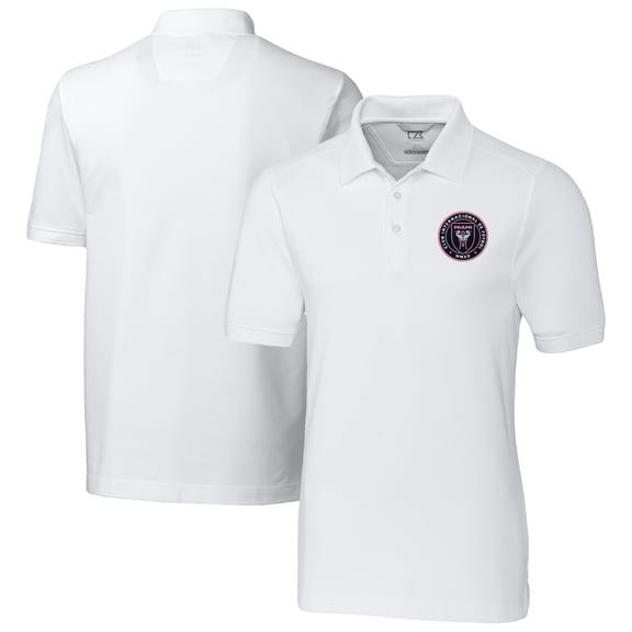 Men's Cutter & Buck White Inter Miami CF Advantage Eco Tri-Blend Pique Polo