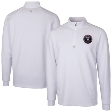 Men's-Cutter & Buck  White Inter Miami CF Traverse Stretch Eco Quarter-Zip Pullover Top