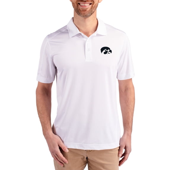 Men's Cutter & Buck White Iowa Hawkeyes Prospect Eco Textured Stretch Recycled Polo
