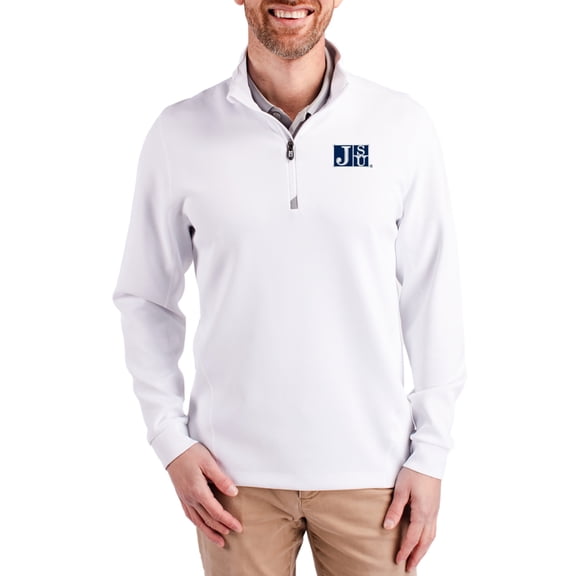 Men's-Cutter & Buck  White Jackson State Tigers DryTec Traverse Stretch Eco Tri-Blend Quarter-Zip Pullover