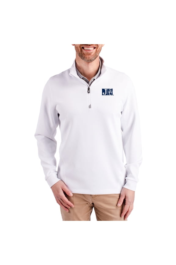 Men's-Cutter & Buck  White Jackson State Tigers DryTec Traverse Stretch Eco Tri-Blend Quarter-Zip Pullover