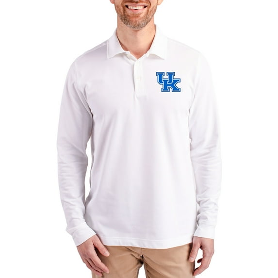 Men's Cutter & Buck White Kentucky Wildcats Advantage Eco Tri-Blend Pique Long Sleeve Polo