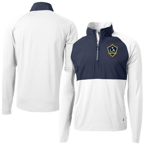 Men's-Cutter & Buck White LA Galaxy Adapt Eco Knit Hybrid Recycled Quarter-Zip Pullover Top