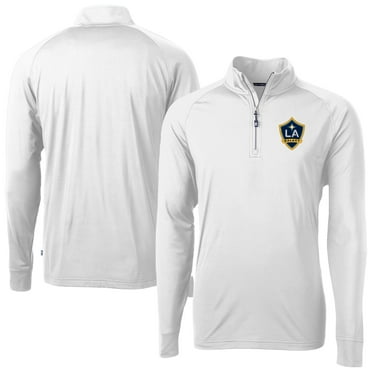 Men's-Cutter & Buck  White LA Galaxy Adapt Eco Knit Stretch Recycled Raglan Quarter-Zip Pullover Top