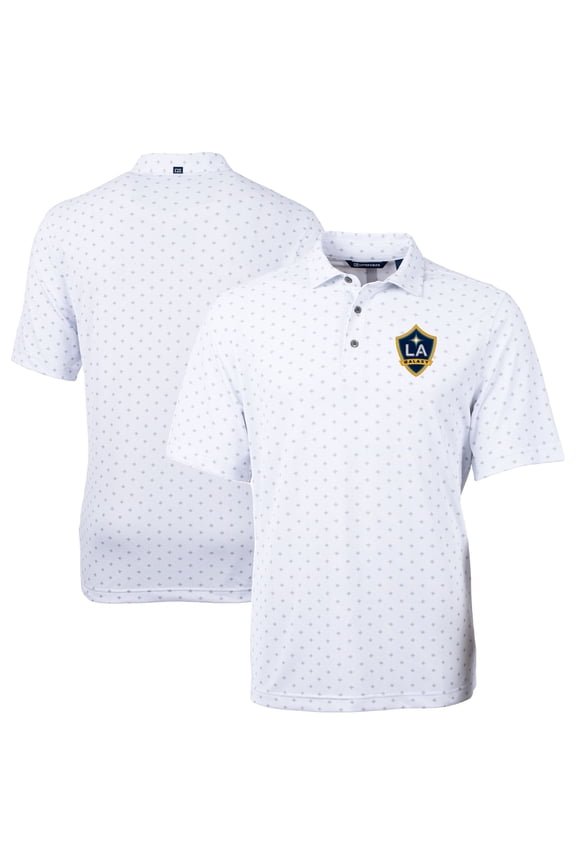 Men's Cutter & Buck White LA Galaxy DryTec Virtue Eco Pique Tile Print Recycled Polo