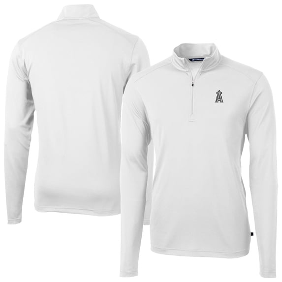 Men's Cutter & Buck White Los Angeles Angels Virtue Eco Pique Quarter-Zip Jacket