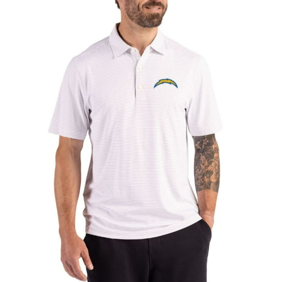 Men's Cutter & Buck White Los Angeles Chargers Forge Epic Confidence Fine Line Stripe Stretch Recycled Polo