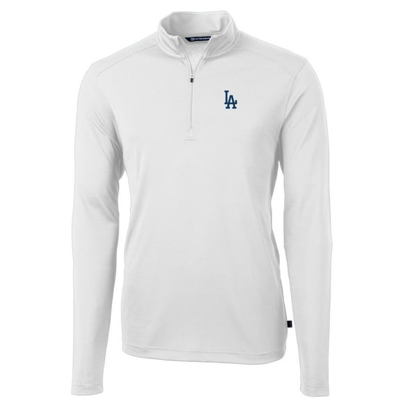 Men's Cutter & Buck White Los Angeles Dodgers Big & Tall Virtue Eco Pique Quarter-Zip Pullover Jacket