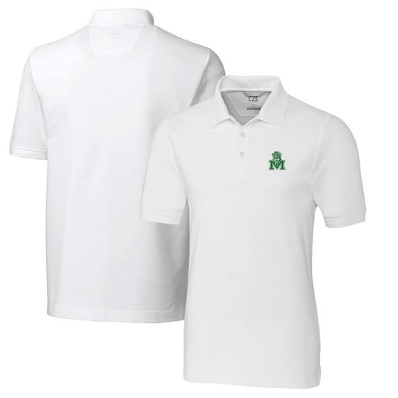 Men's Cutter & Buck White Marshall Thundering Herd Vault Advantage Tri-Blend Pique Big & Tall Polo