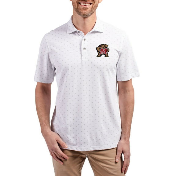 Men's Cutter & Buck White Maryland Terrapins Virtue Eco Pique Tile Print Recycled DryTec Polo