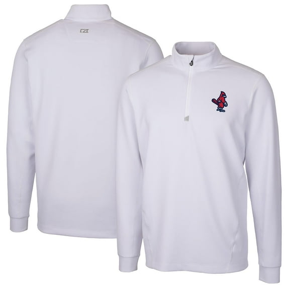 Men's Cutter & Buck White Memphis Redbirds Traverse Stretch Quarter-Zip Pullover Top