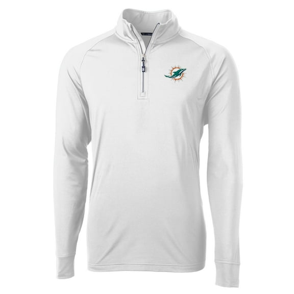 Men's Cutter & Buck White Miami Dolphins Adapt Eco Knit Quarter-Zip Pullover Jacket