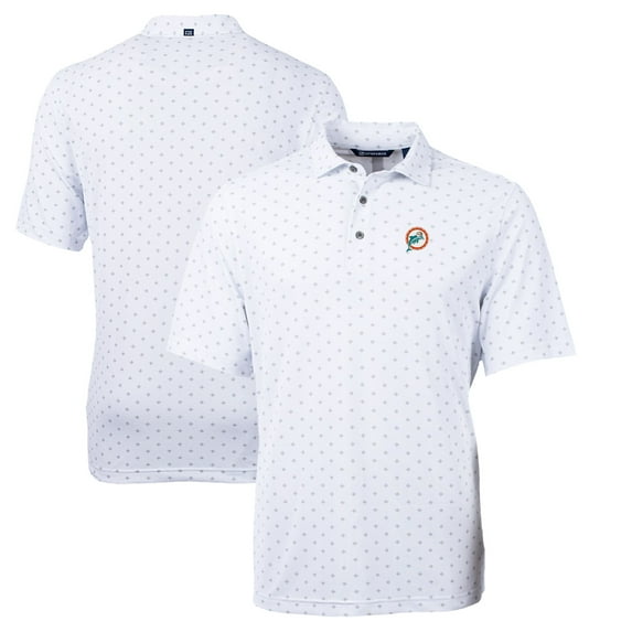 Men's Cutter & Buck White Miami Dolphins Throwback Logo Virtue Eco Pique Tile Recycled Polo
