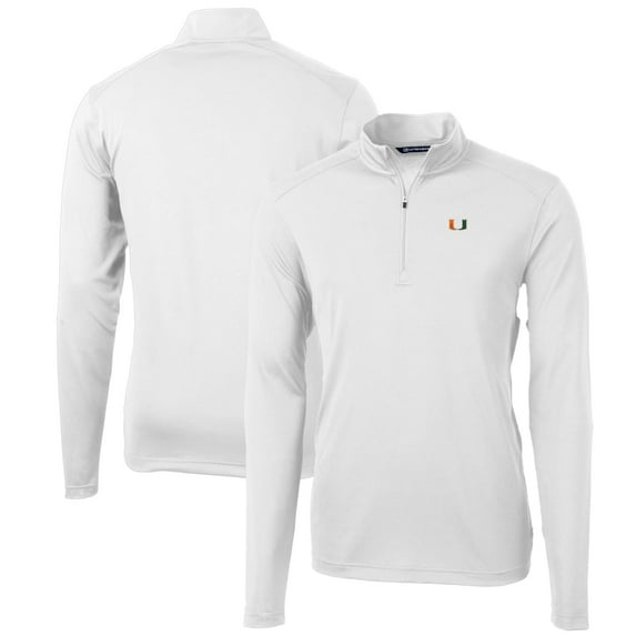 Men's Cutter & Buck White Miami Hurricanes Big & Tall Virtue Eco Pique Recycled Quarter-Zip Pullover Top