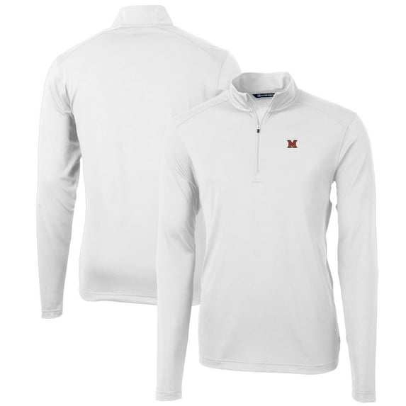 Men's Cutter & Buck White Miami University RedHawks Big & Tall Virtue Eco Pique Recycled Quarter-Zip Pullover Top