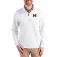 thumbnail image 1 of Men's-Cutter & Buck  White Michigan Wolverines DryTec Traverse Stretch Eco Tri-Blend Quarter-Zip Pullover, 1 of 2
