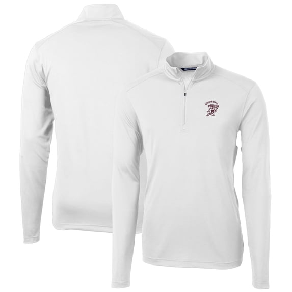 Men's Cutter & Buck White Mississippi State Bulldogs Virtue Eco Pique Recycled Quarter-Zip Pullover Top