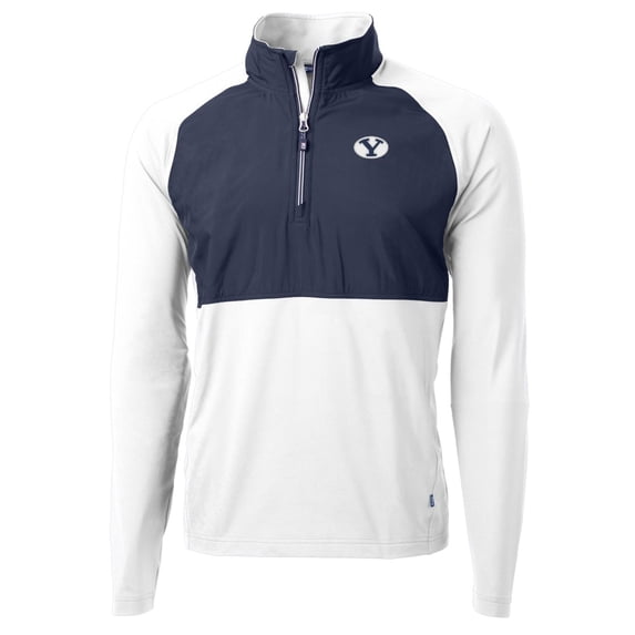 Men's Cutter & Buck White/Navy BYU Cougars Adapt Eco Knit Hybrid Recycled Quarter-Zip Pullover Top