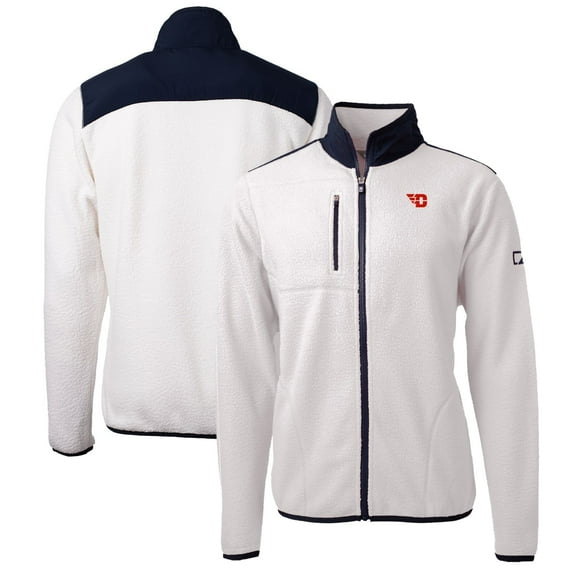 Men's Cutter & Buck White/Navy Dayton Flyers Big & Tall Cascade Eco Sherpa Fleece Full-Zip Jacket
