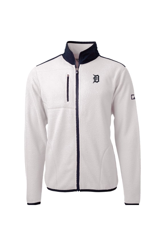 Men's Cutter & Buck White/Navy Detroit Tigers Cascade Eco Sherpa Fleece Full-Zip Jacket