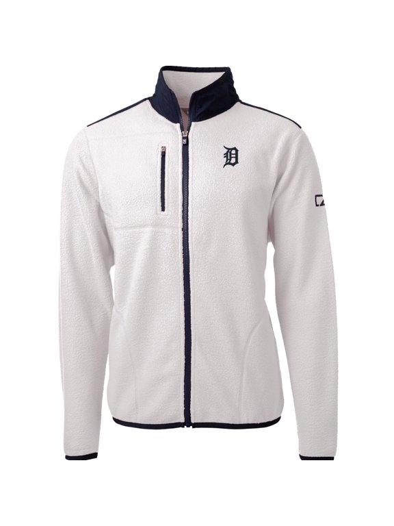 Men's Cutter & Buck White/Navy Detroit Tigers Cascade Eco Sherpa Fleece Full-Zip Jacket