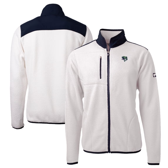 Men's Cutter & Buck White/Navy Gwinnett Stripers Big & Tall Cascade Eco Sherpa Fleece Full-Zip Jacket