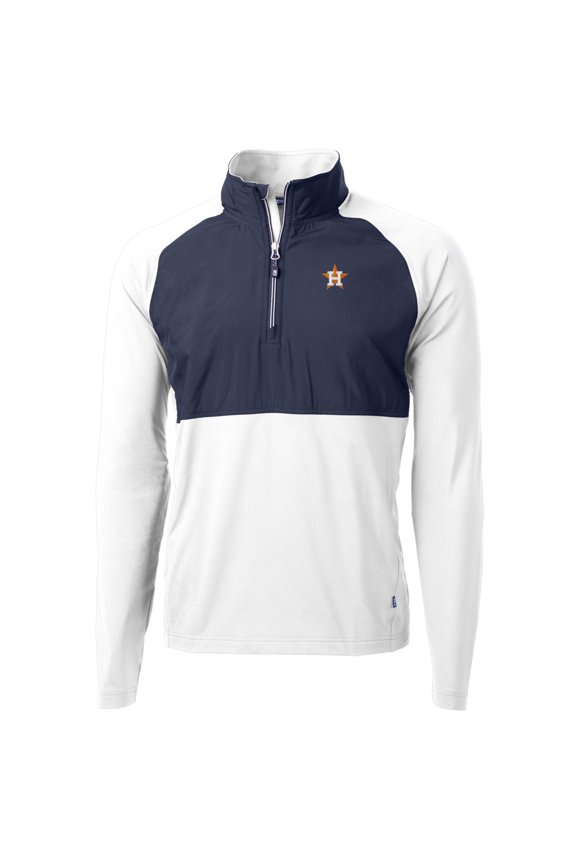 Men's Cutter & Buck White/Navy Houston Astros Adapt Eco Knit Hybrid Recycled Quarter-Zip Pullover Jacket