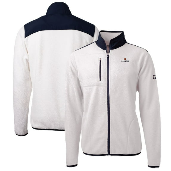 Men's Cutter & Buck White/Navy Illinois Fighting Illini Big & Tall Cascade Eco Sherpa Fleece Full-Zip Jacket