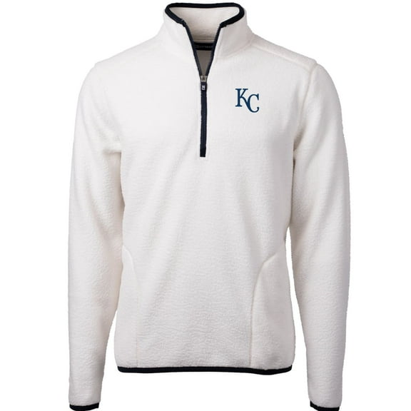 Men's Cutter & Buck White/Navy Kansas City Royals Cascade Eco Sherpa Fleece Quarter-Zip Pullover Jacket