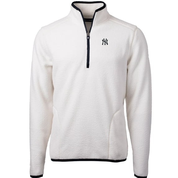 Men's Cutter & Buck White/Navy New York Yankees Cascade Eco Sherpa Fleece Quarter-Zip Pullover Jacket