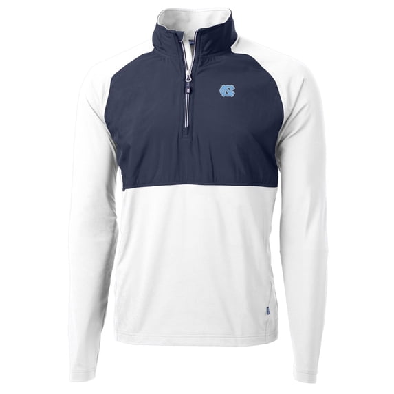 Men's Cutter & Buck White/Navy North Carolina Tar Heels Adapt Eco Knit Hybrid Recycled Quarter-Zip Pullover Top
