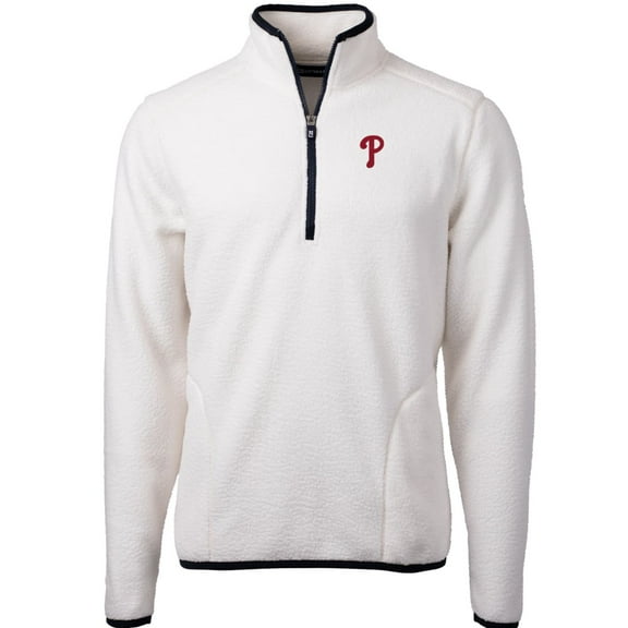 Men's Cutter & Buck White/Navy Philadelphia Phillies Cascade Eco Sherpa Fleece Quarter-Zip Pullover Jacket