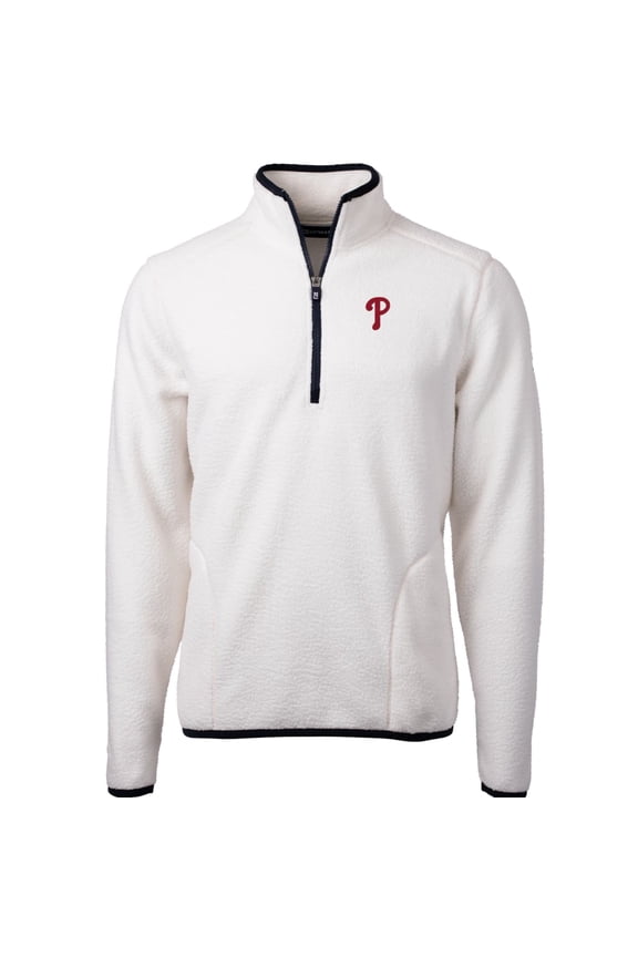 Men's Cutter & Buck White/Navy Philadelphia Phillies Cascade Eco Sherpa Fleece Quarter-Zip Pullover Jacket
