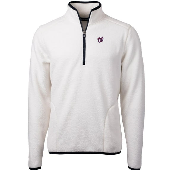 Men's Cutter & Buck White/Navy Washington Nationals Cascade Eco Sherpa Fleece Quarter-Zip Pullover Jacket