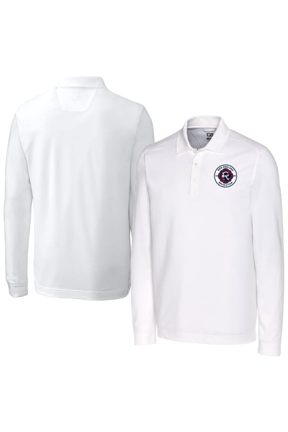 Men's Cutter & Buck White New England Revolution Advantage Eco Tri-Blend Pique Long Sleeve Polo