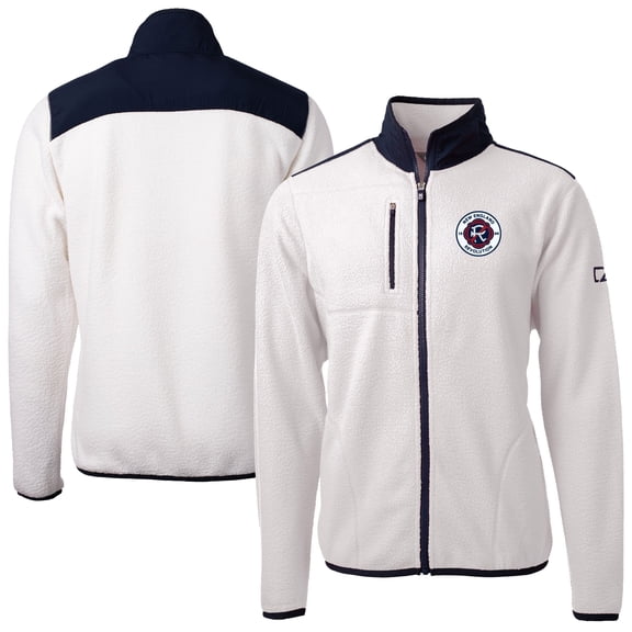 Men's-Cutter & Buck  White New England Revolution Cascade Eco Fleece Full Zip Jacket