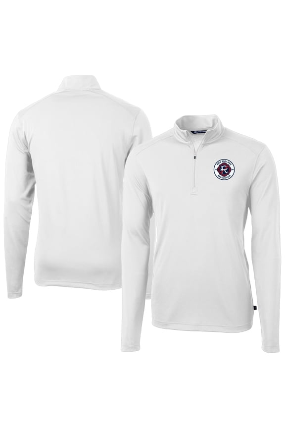Men's Cutter & Buck White New England Revolution DryTec Virtue Eco Pique Recycled Quarter-Zip Pullover