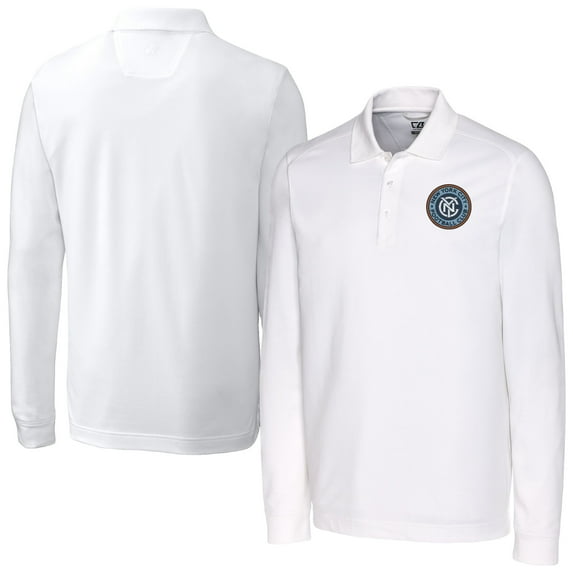 Men's-Cutter & Buck  White New York City FC Big & Tall Advantage Eco Tri-Blend Pique Long Sleeve Polo