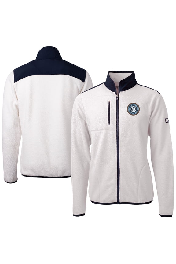 Men's-Cutter & Buck  White New York City FC Big & Tall Cascade Eco Sherpa Fleece Full-Zip Jacket