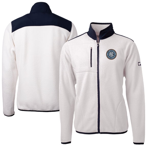 Men's-Cutter & Buck White New York City FC Big & Tall Cascade Eco Sherpa Fleece Full-Zip Jacket
