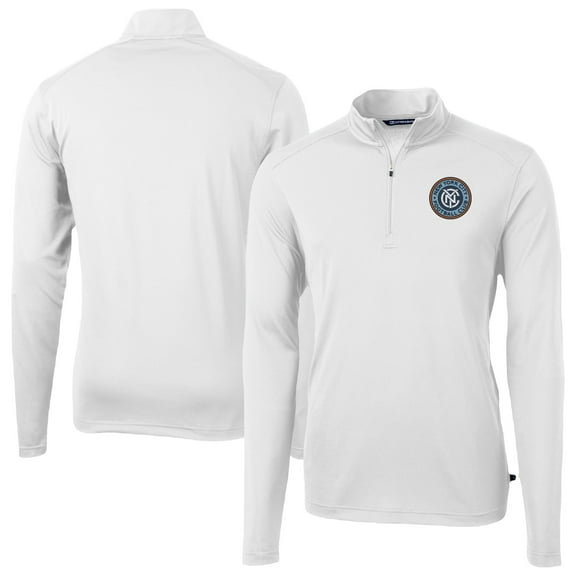 Men's-Cutter & Buck  White New York City FC Big & Tall Virtue Eco Pique Recycled Quarter-Zip Pullover Top