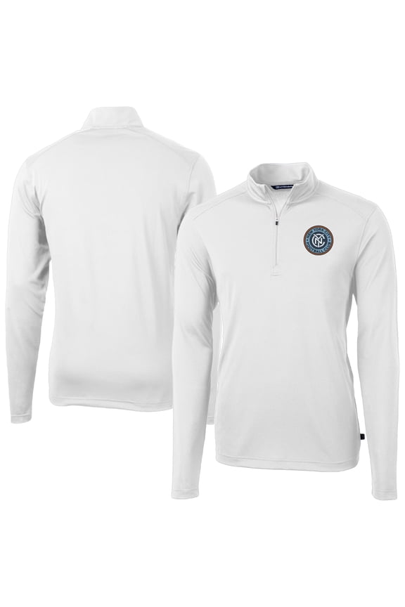 Men's Cutter & Buck White New York City FC DryTec Virtue Eco Pique Recycled Quarter-Zip Pullover