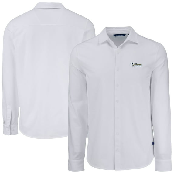 Men's Cutter & Buck White New York Jets Knitted Advantage Tri-Blend Eco Soft Pique Long Sleeve Button-Up Shirt