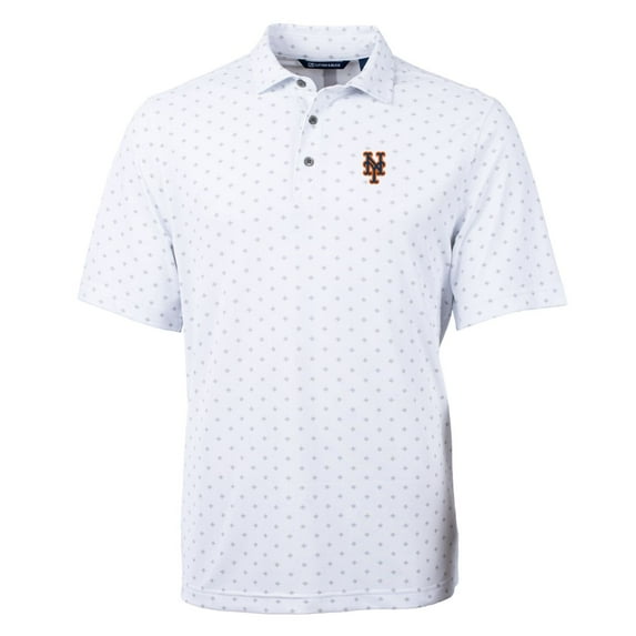 Men's Cutter & Buck White New York Mets Big & Tall Virtue Eco Pique Tile Print Polo