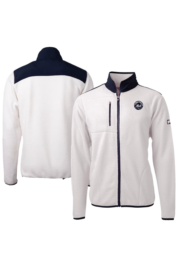 Men's Cutter & Buck White New York Mets Cascade Eco Sherpa Fleece Full-Zip Jacket