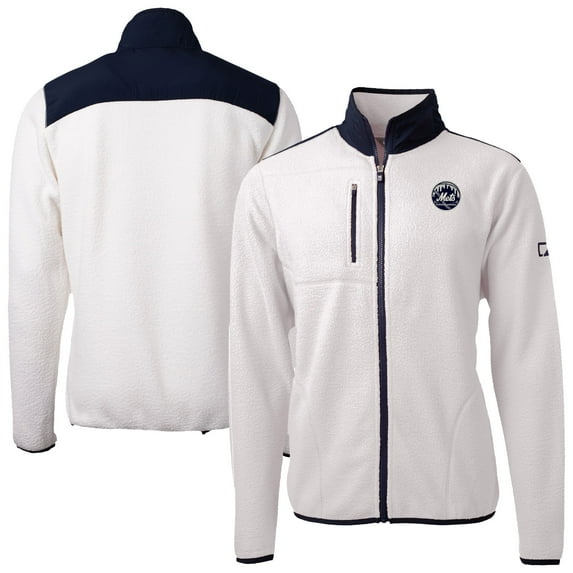 Men's Cutter & Buck White New York Mets Cascade Eco Sherpa Fleece Full-Zip Jacket